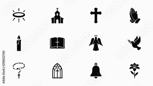Canvastavla Religious symbols and icons arranged in clean grid layout with white icons tradi
