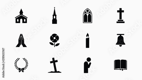 Фотография Religious symbols and icons displayed in a clean black with symbols architectura
