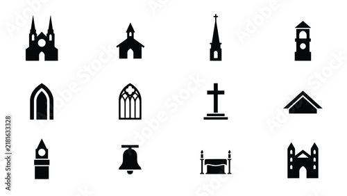 Bild auf Leinwand Black and white icons of religious architecture and symbols in minimalist style