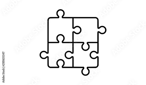 Four Connected Puzzle Pieces Teamwork Linear Outline Vector Logo