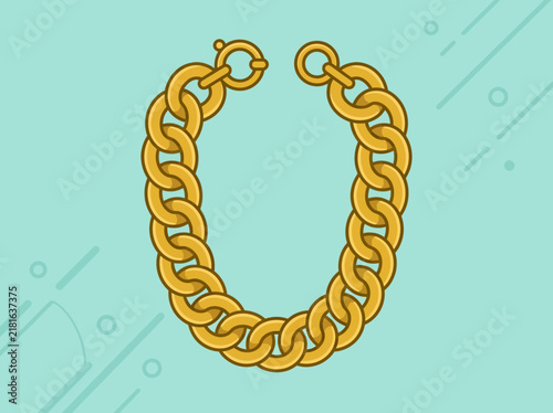 Gold Link Chain Bracelet Illustration with Spring Ring Clasp.