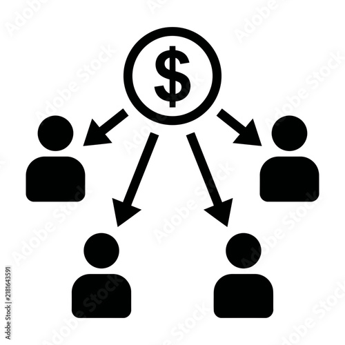 Dollar sign distributing money to people business icon