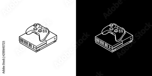Video Game Console with Controller Isometric Outline Icon Set