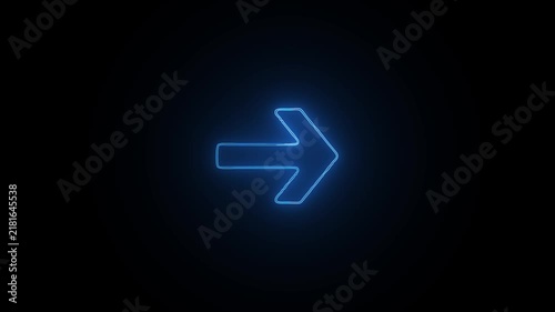 Glowing blue neon arrow sign pointing right isolated on dark background