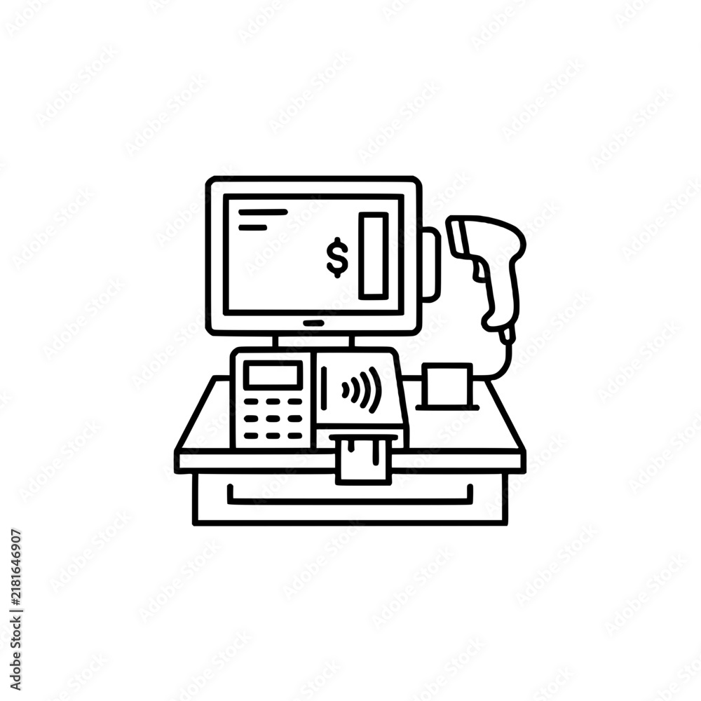 Fototapeta premium A simple black and white line icon of a modern retail point of sale system.
