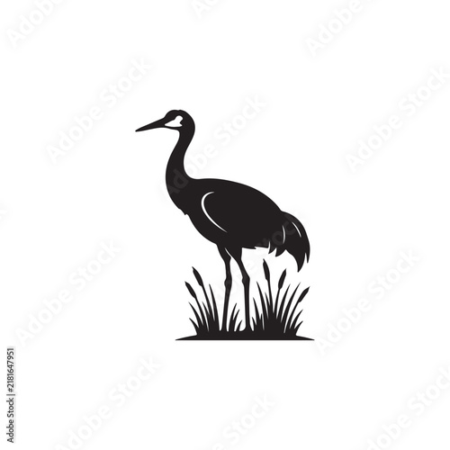 Sandhill crane with grass silhouette isolated on white background. Crane bird icon vector illustration design.Adobe Illustrator Artwork