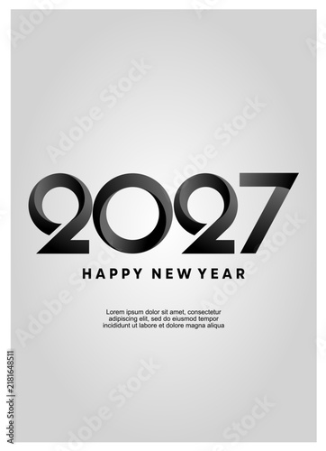 New Year 2027 poster design template with numbers in background colors. Elegant minimalist vector illustration for branding, calendar, invitation, greeting card, banner, poster