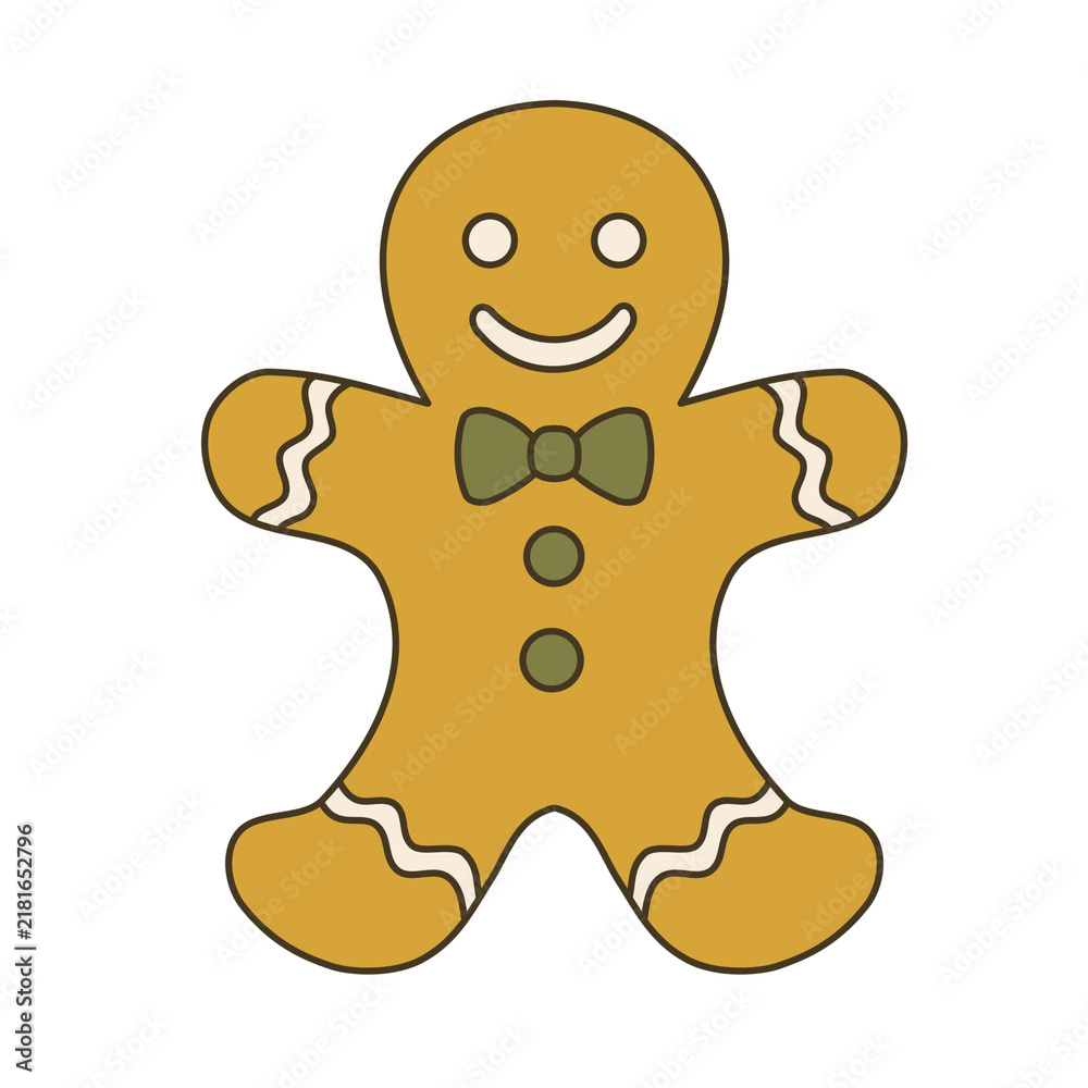 Fototapeta premium Cute Gingerbread Man Cookie Vintage Christmas Vector Illustration