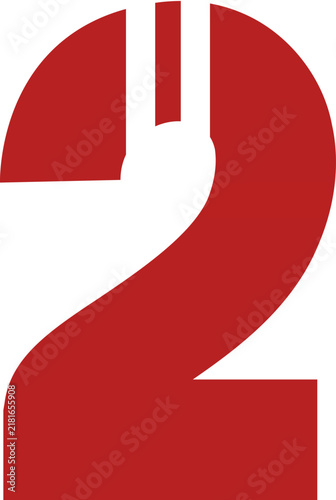 Bold red number two in modern graphic design style