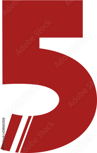 Bold red number five with modern geometric design
