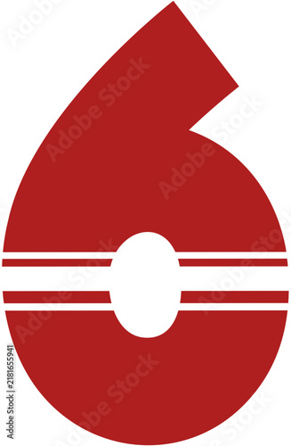 Bold red number six with modern striped design