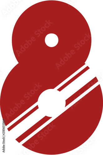 Abstract red ampersand symbol with geometric design elements