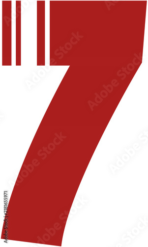 Bold red number seven on white background for graphic design