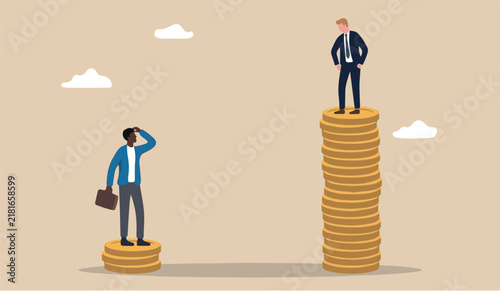 Foto Economic inequality and poor gap, unfairness income, different money people bein