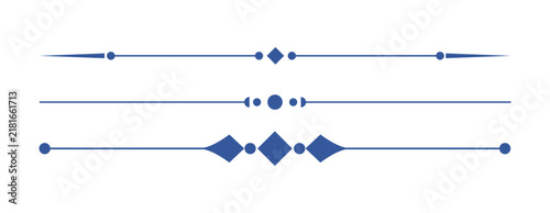 Blue Vintage Text Divider Vector Set Isolated on White Background for Book Page Break and Certificate Border