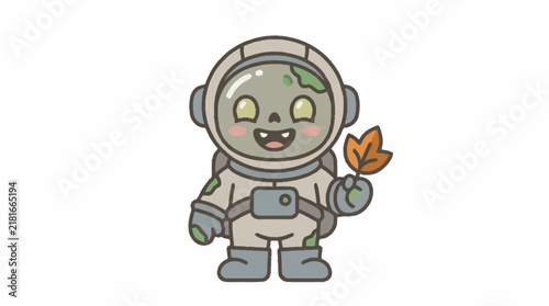 Clean of a Smiling Astronaut Character Holding a Leafy Plant in Space Suit with Green Accents with high quality professional line art symbols for modern creative design and digital branding projects