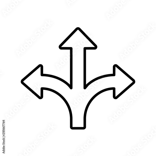 Three way icon, black glyph vector symbol for web and app interface design