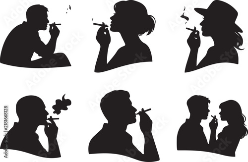 People smoking cigarettes silhouette vector.