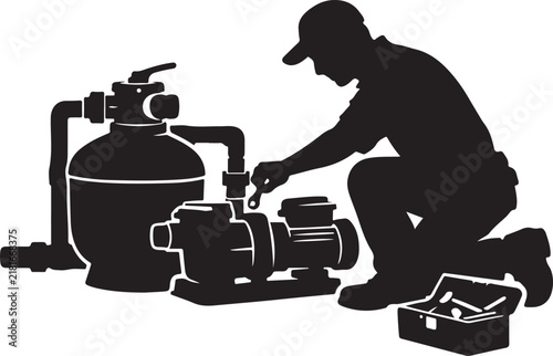  Swimming pool pump repair technician silhouette vector