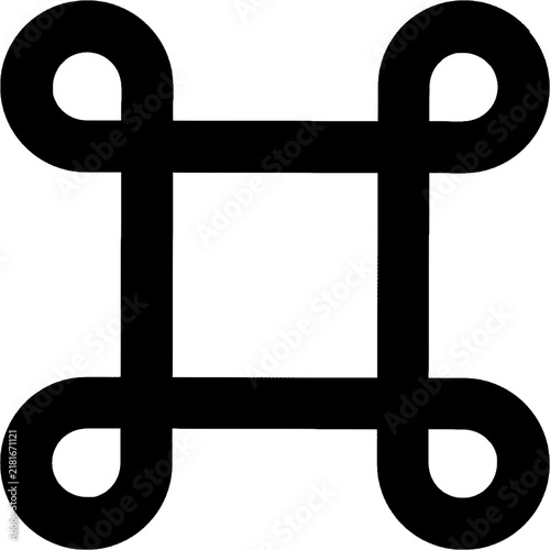 Black Square Frame with Looped Corners, Minimal Geometric Knot Border Symbol