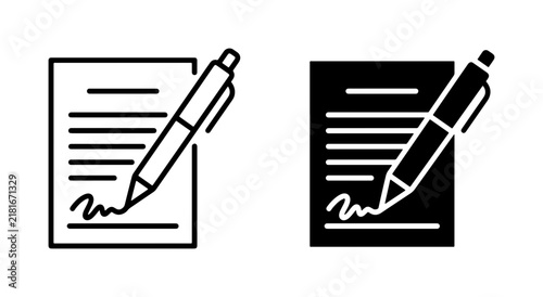 Signature Icon Set, Document Writing Vector, Legal Agreement Symbol, Contract Signing Graphic