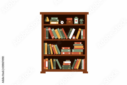 Wooden Bookcase Filled with Colorful Books.