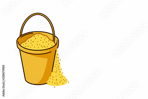 Yellow Bucket With Spilled Sand Isolated.