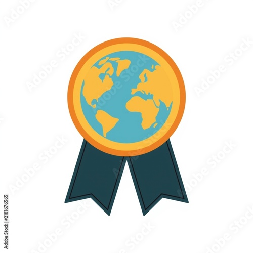 A graphic illustration of a globe award ribbon on a white background