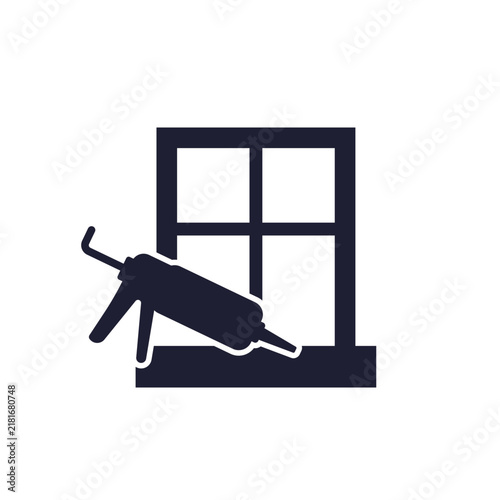 window caulking icon with silicone gun and a frame