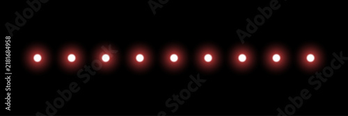 Row of red glowing light dots isolated on black background for neon signage design.