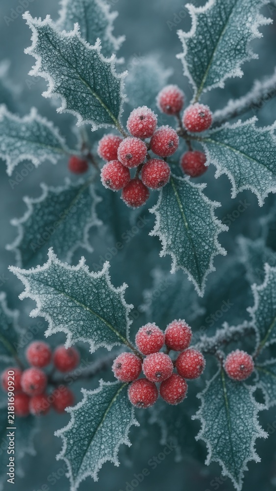 Obraz premium Frosted holly berries winter mobile wallpaper