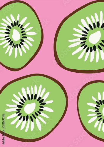 Fresh Kiwi Slices Pattern on Pink Background