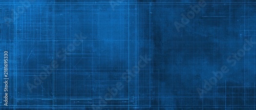 Fototapeta kuchenna Deep blue blueprint background with grid lines and texture