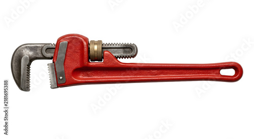 Fotografie Red heavy duty pipe wrench for plumbing repairs