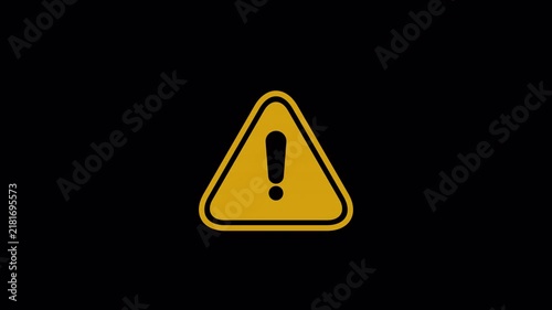 Alert warning sign Exclamation symbol, danger signal icon, Blinking warning triangle animation with alpha channel with transparent background.

