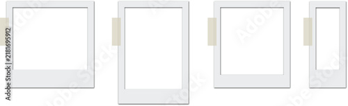 White instant portrait photo frame and border outline with shadow empty square and rectangle blank vector on transparent background for album, camera, wedding, party, family, picture mockup overlay