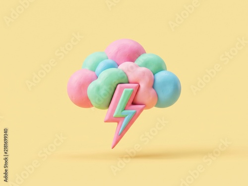 Colorful abstract brain made of rounded shapes with a lightning bolt design
