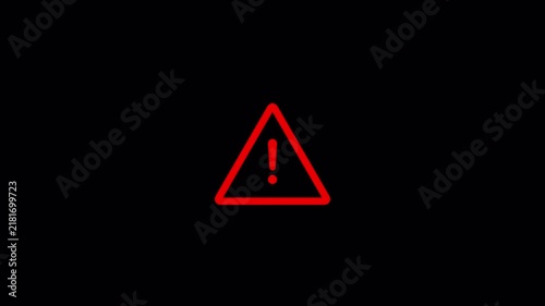 Alert warning sign Exclamation symbol, danger signal icon, Blinking warning triangle animation with alpha channel with transparent background.

