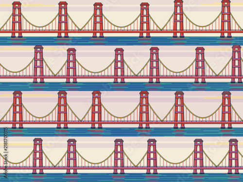 Foto Suspension Bridge Waterfront In Retro Poster Colors
