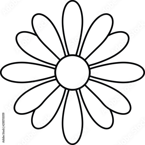 Simple black and white line drawing of a daisy flower