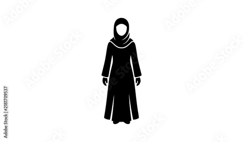 фотографія Muslim woman wearing hijab and abaya black silhouette Islamic vector icon