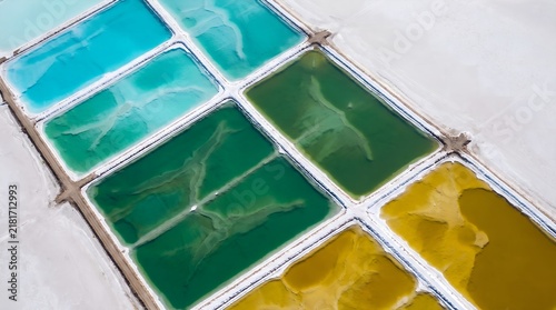 Aerial Orthogonal Drone View of Geometric Lithium Evaporation Ponds for Electric Vehicle Battery Raw Material Supply Chain Green Energy Transition Environmental Earth Texture Backdrop Banner Design