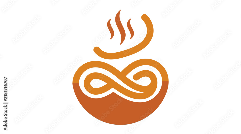 Fototapeta premium Minimalist noodle bowl logo with infinity symbol and steam