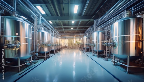 sleek stainless steel bioreactors in a modern biotech facility process biopharma