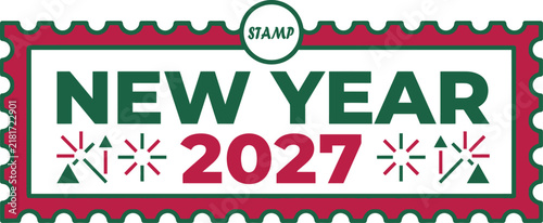Fotografía Festive new year stamp illustration with scalloped border and year 2027