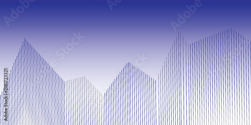 Abstract blue, gradient, lines, wave, geometric background with vertical linear forms creating flowing peaks and valleys, fading from deep blue to white.