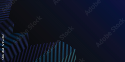 Abstract geometric, blue, lines, pattern, gradient background with diagonal striped shapes, dark navy negative space, and cyan accents creating a modern digital design.