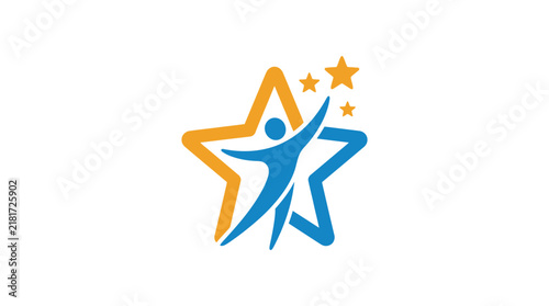 Abstract human figure reaching for yellow stars in modern flat design vector style graphic illustration