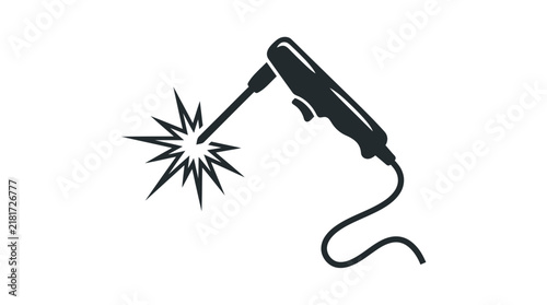 Industrial welding torch creating bright sparks in a minimalist black and white vector art design