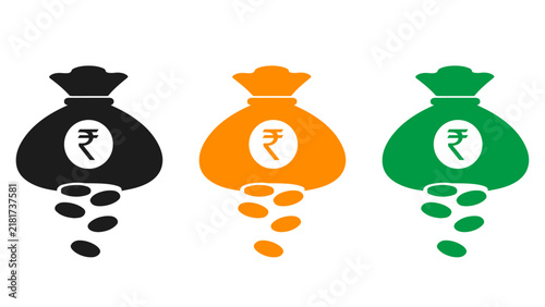 Rupee Money Bag Icon with Falling Coins